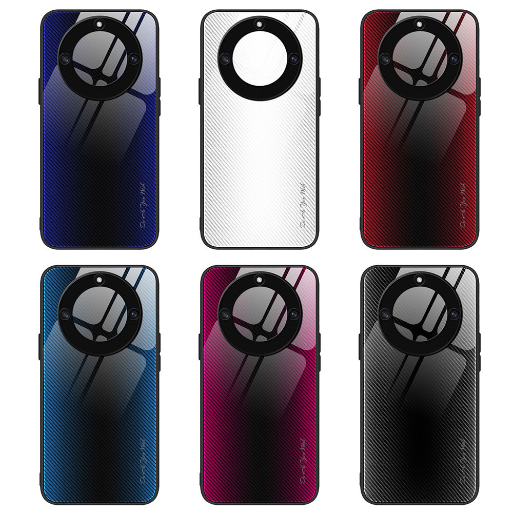 For Honor X40 5G Carbon Fiber Texture Tempered Glass Phone Case Soft TPU Edge Anti-Scratch Back Cover