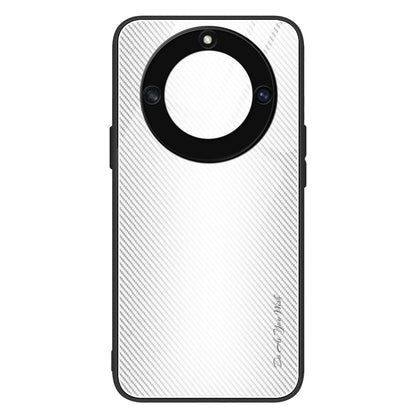 For Honor X40 5G Carbon Fiber Texture Tempered Glass Phone Case Soft TPU Edge Anti-Scratch Back Cover
