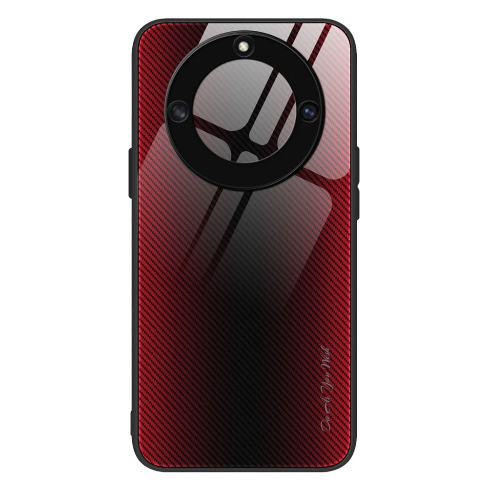 For Honor X40 5G Carbon Fiber Texture Tempered Glass Phone Case Soft TPU Edge Anti-Scratch Back Cover