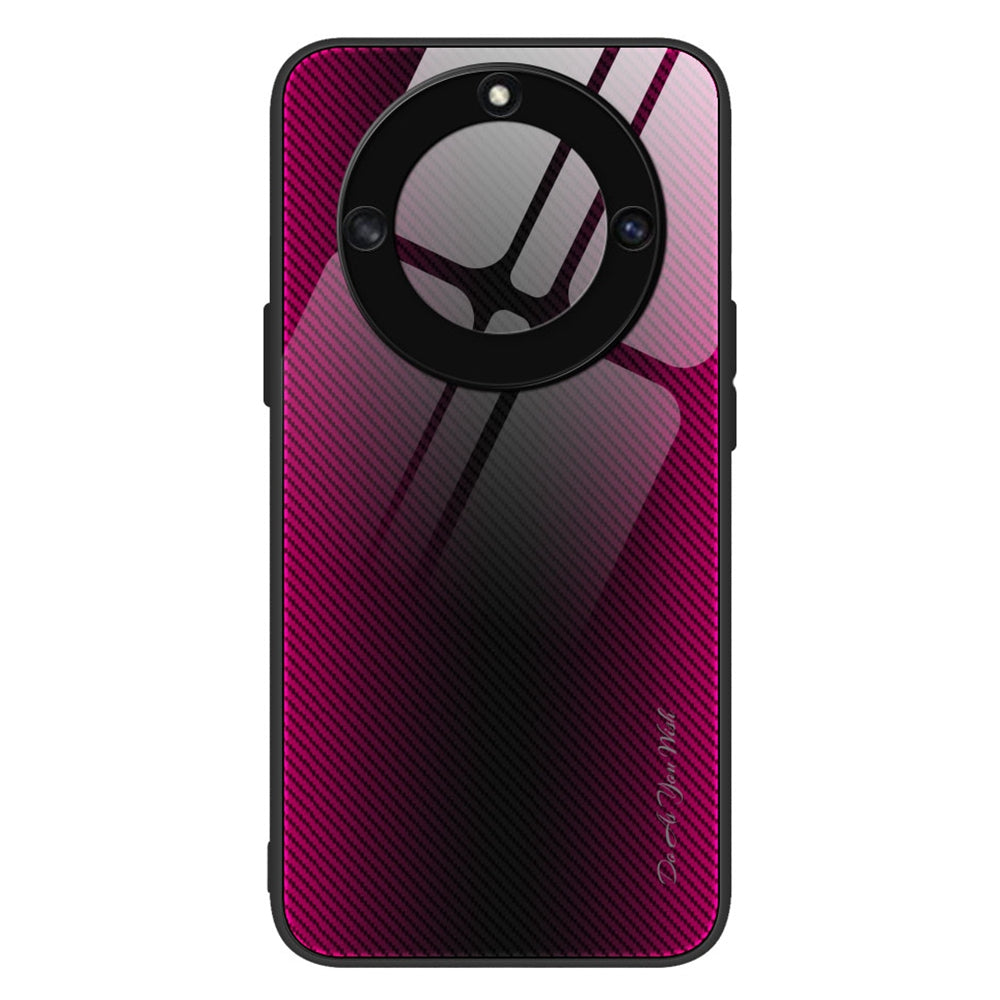 For Honor X40 5G Carbon Fiber Texture Tempered Glass Phone Case Soft TPU Edge Anti-Scratch Back Cover