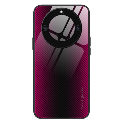 For Honor X40 5G Carbon Fiber Texture Tempered Glass Phone Case Soft TPU Edge Anti-Scratch Back Cover