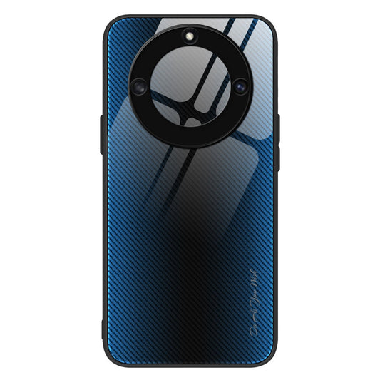 For Honor X40 5G Carbon Fiber Texture Tempered Glass Phone Case Soft TPU Edge Anti-Scratch Back Cover