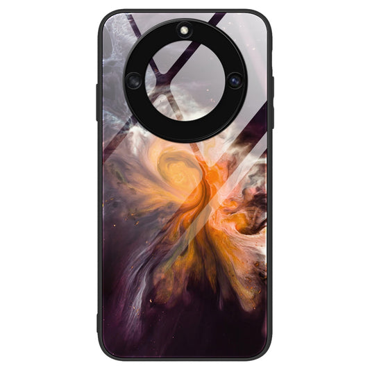 For Honor X40 5G Tempered Glass+TPU Shockproof Phone Cover Marble Pattern Printing Phone Case