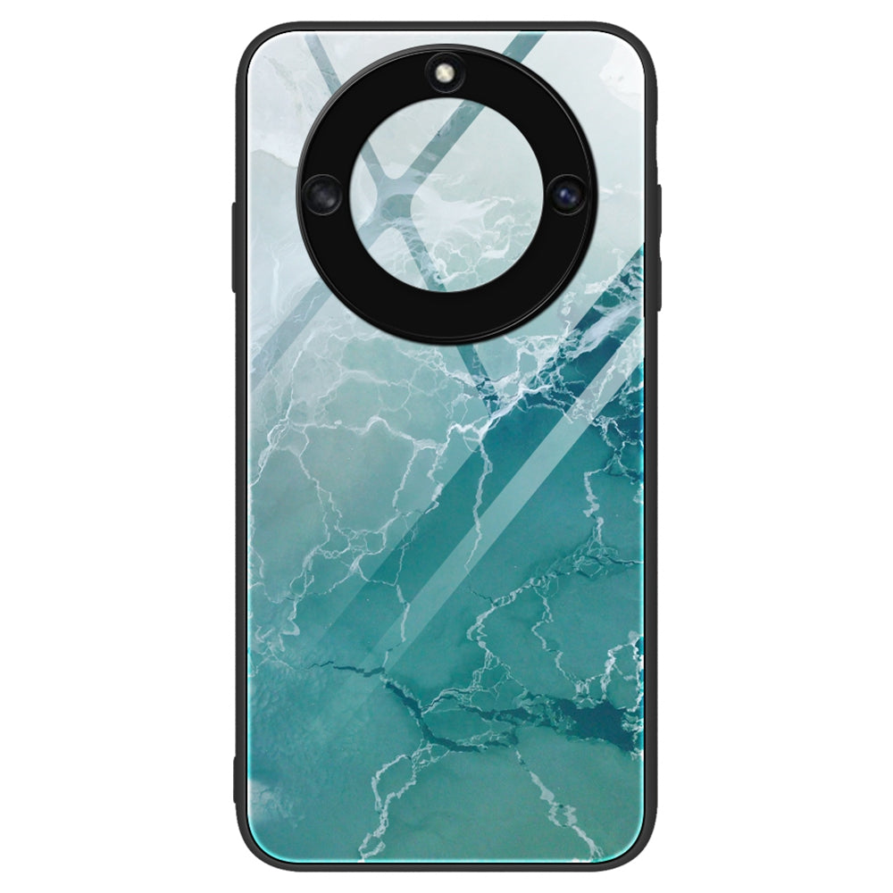 For Honor X40 5G Tempered Glass+TPU Shockproof Phone Cover Marble Pattern Printing Phone Case
