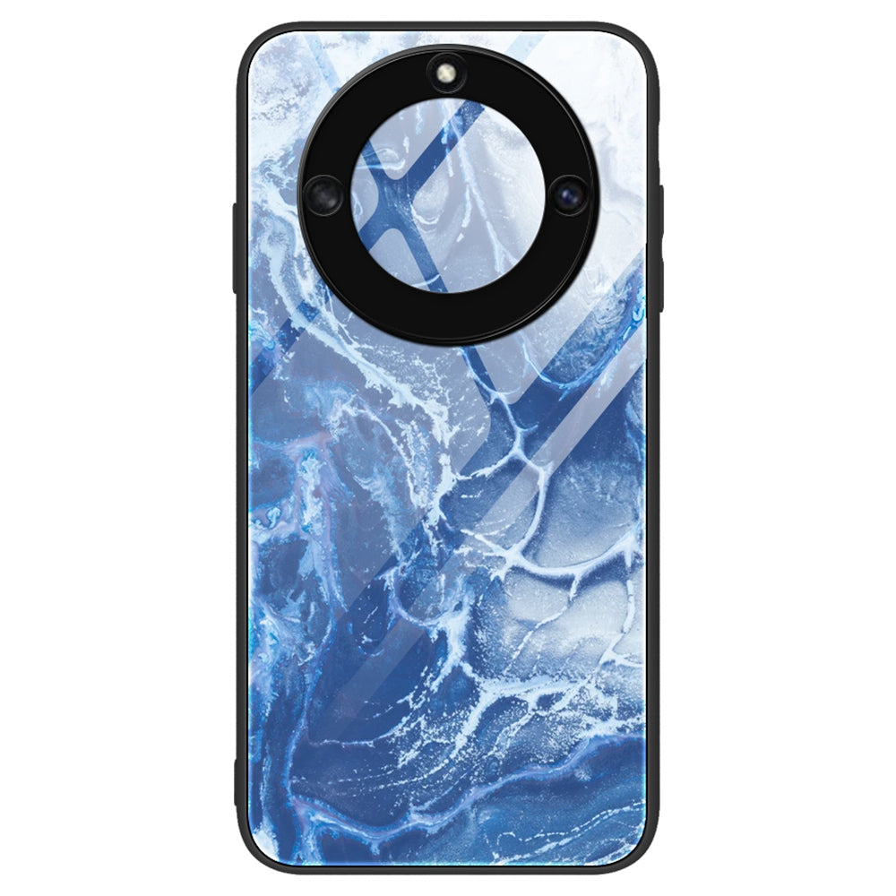 For Honor X40 5G Tempered Glass+TPU Shockproof Phone Cover Marble Pattern Printing Phone Case