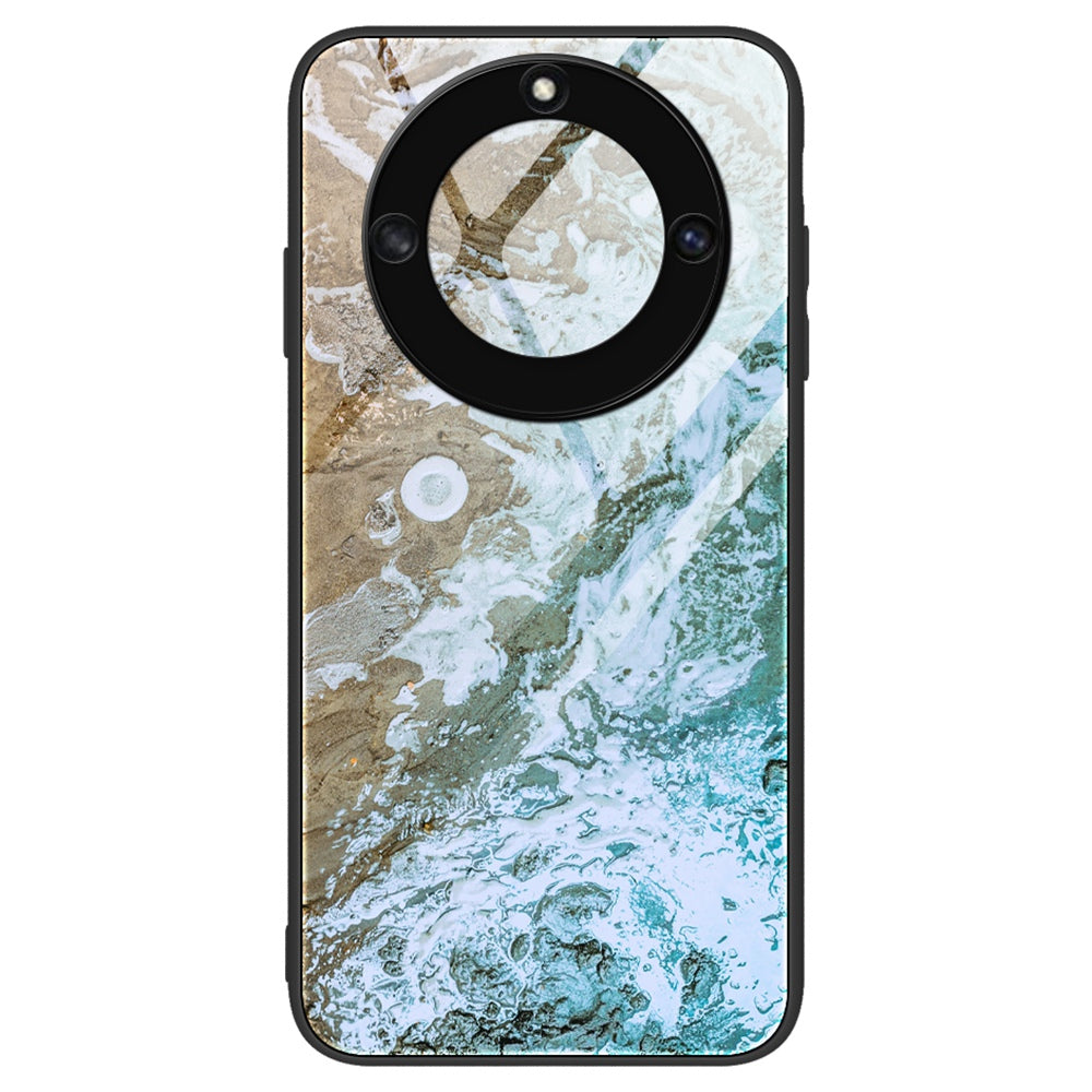For Honor X40 5G Tempered Glass+TPU Shockproof Phone Cover Marble Pattern Printing Phone Case