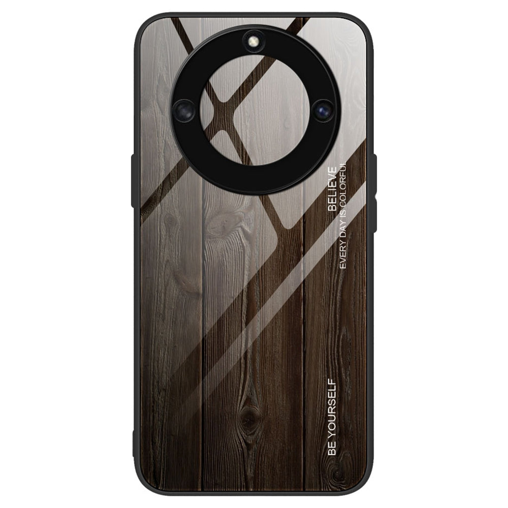 For Honor X40 5G Wooden Pattern Cell Phone Cover Tempered Glass + TPU Protective Phone Case