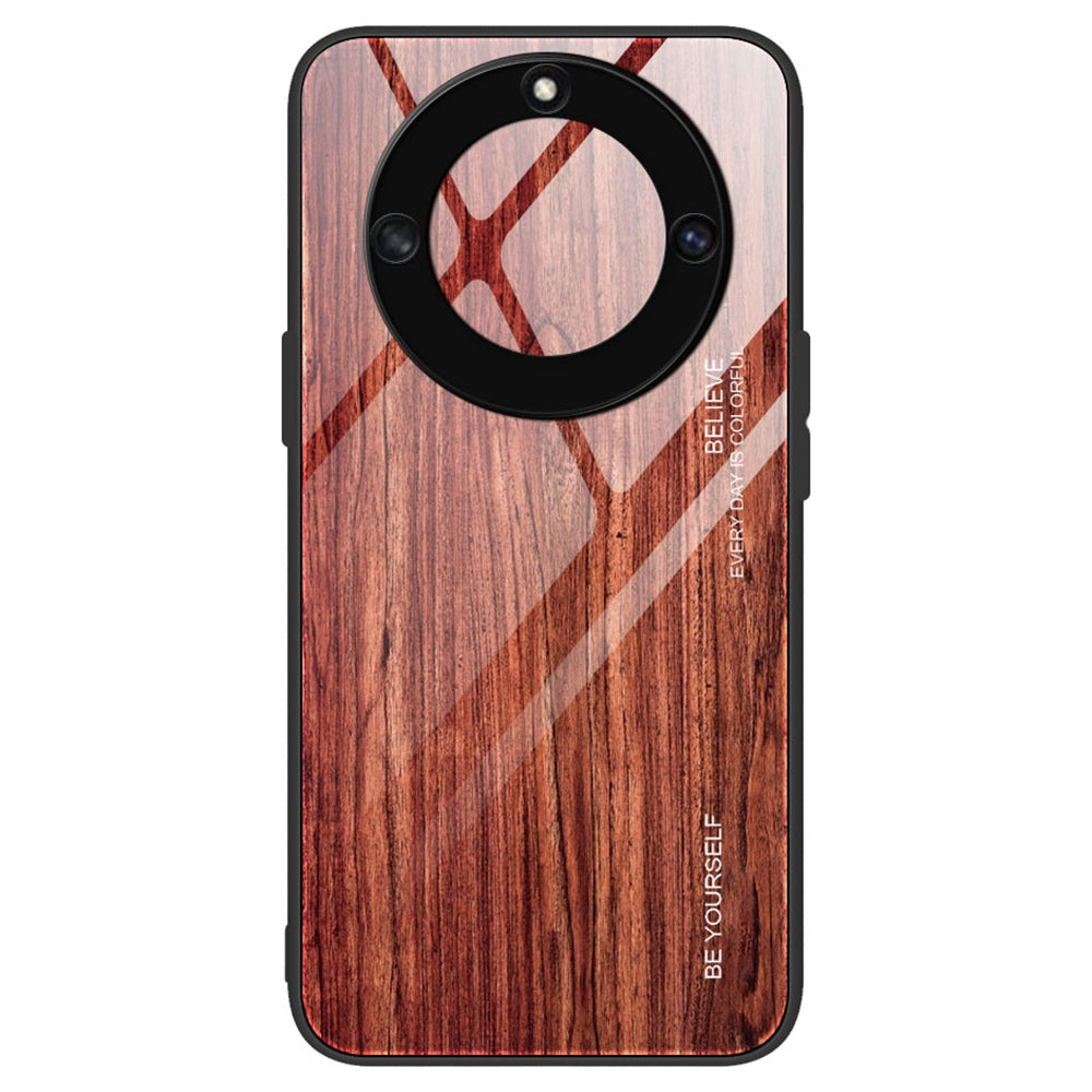 For Honor X40 5G Wooden Pattern Cell Phone Cover Tempered Glass + TPU Protective Phone Case