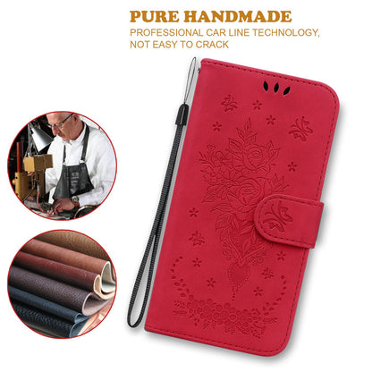 For Honor X9 4G / 5G Imprinted Rose Butterfly Leather Flip Phone Case Stand Magnetic Protective Wallet Cover with Strap