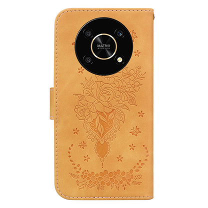 For Honor X9 4G / 5G Imprinted Rose Butterfly Leather Flip Phone Case Stand Magnetic Protective Wallet Cover with Strap