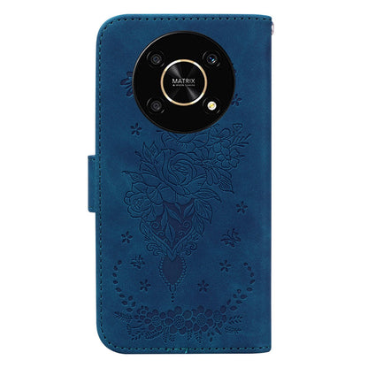 For Honor X9 4G / 5G Imprinted Rose Butterfly Leather Flip Phone Case Stand Magnetic Protective Wallet Cover with Strap