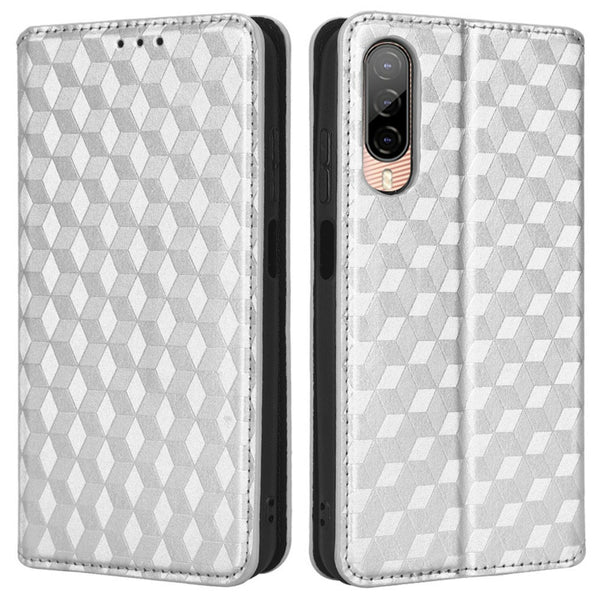 Shockproof Phone Case For HTC Desire 22 Pro 5G, Magnetic Auto Closing Stand Imprinted Rhombus Pattern Anti-drop Wallet Cover PU Leather Phone Shell