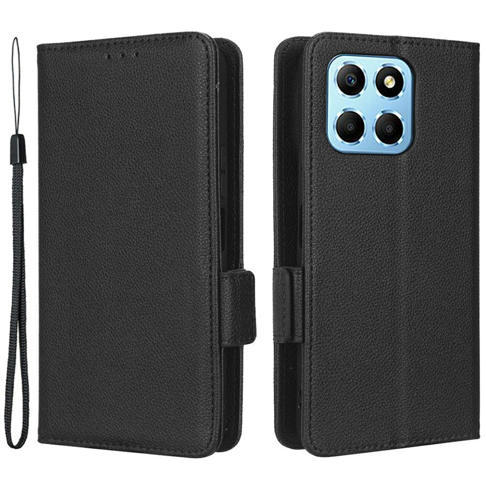 For Honor X8 5G Litchi Texture PU Leather Wallet Case Stand Feature Dual Magnetic Clasp Protective Shockproof Phone Cover