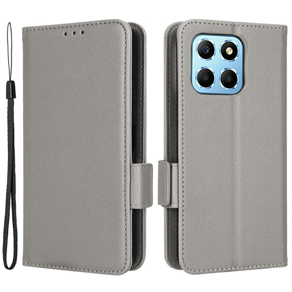 For Honor X8 5G Litchi Texture PU Leather Wallet Case Stand Feature Dual Magnetic Clasp Protective Shockproof Phone Cover