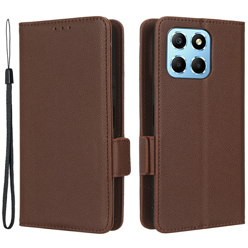 For Honor X8 5G Litchi Texture PU Leather Wallet Case Stand Feature Dual Magnetic Clasp Protective Shockproof Phone Cover