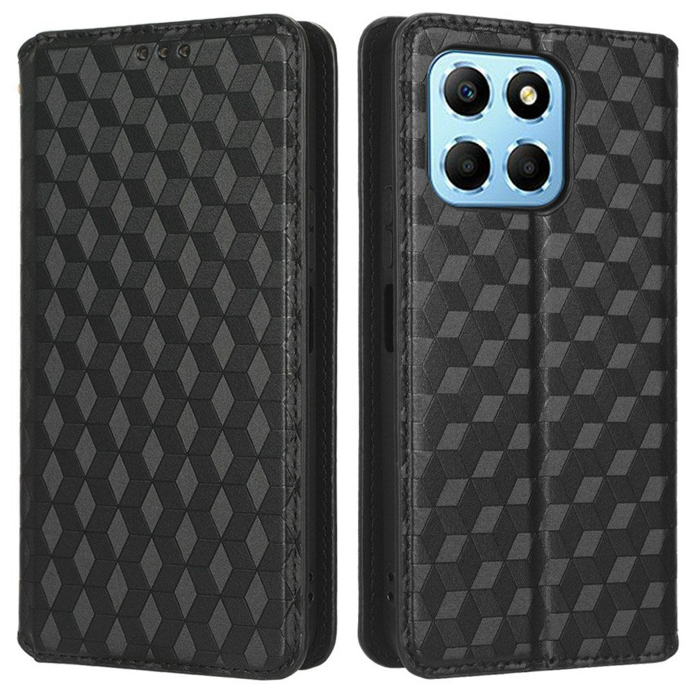 For Honor X8 5G PU Leather Flip Cover Imprinted Rhombus Pattern Magnetic Auto-absorbed Stand Wallet Phone Case