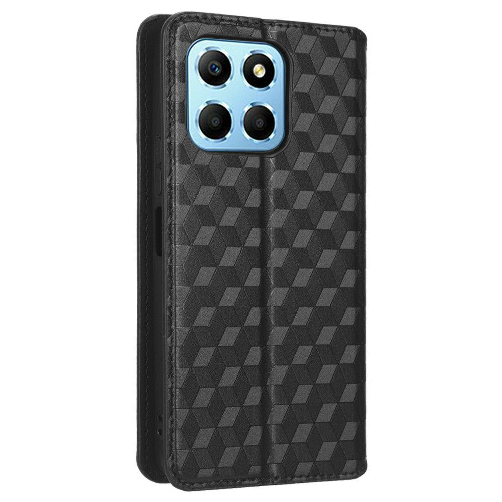 For Honor X8 5G PU Leather Flip Cover Imprinted Rhombus Pattern Magnetic Auto-absorbed Stand Wallet Phone Case