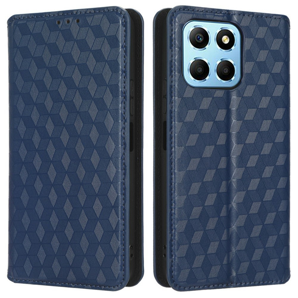 For Honor X8 5G PU Leather Flip Cover Imprinted Rhombus Pattern Magnetic Auto-absorbed Stand Wallet Phone Case