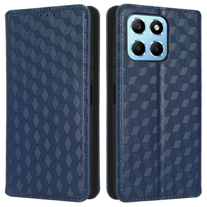 For Honor X8 5G PU Leather Flip Cover Imprinted Rhombus Pattern Magnetic Auto-absorbed Stand Wallet Phone Case