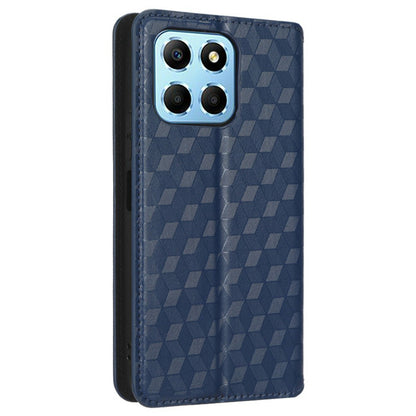 For Honor X8 5G PU Leather Flip Cover Imprinted Rhombus Pattern Magnetic Auto-absorbed Stand Wallet Phone Case