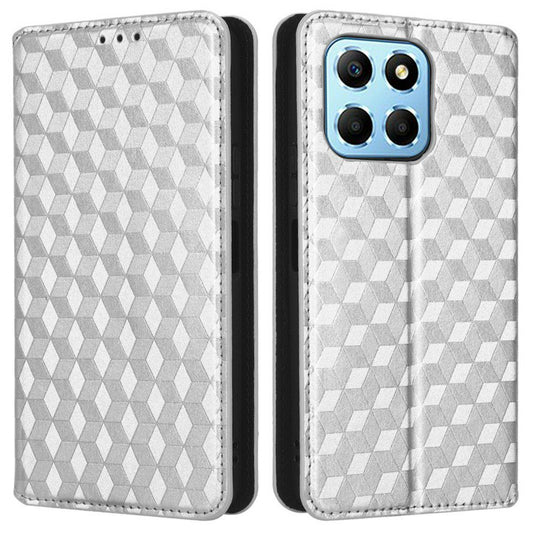 For Honor X8 5G PU Leather Flip Cover Imprinted Rhombus Pattern Magnetic Auto-absorbed Stand Wallet Phone Case