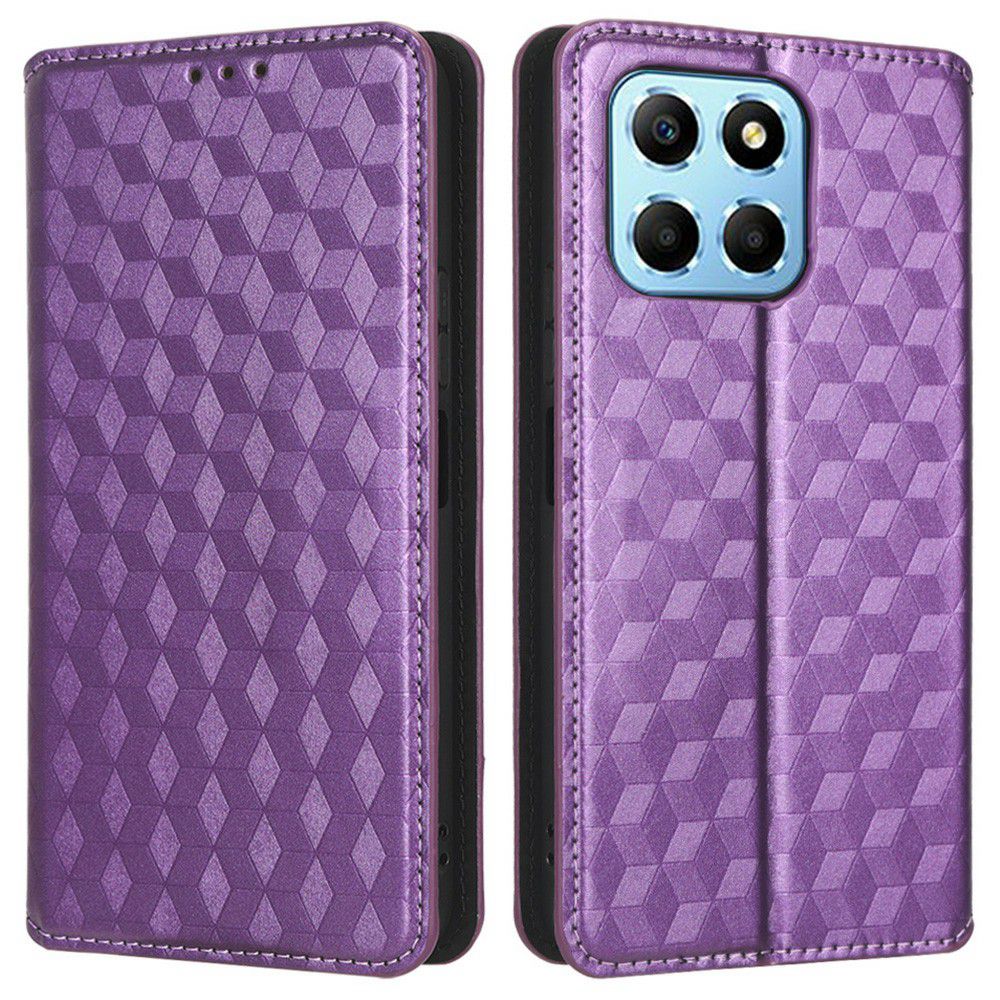 For Honor X8 5G PU Leather Flip Cover Imprinted Rhombus Pattern Magnetic Auto-absorbed Stand Wallet Phone Case