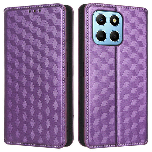 For Honor X8 5G PU Leather Flip Cover Imprinted Rhombus Pattern Magnetic Auto-absorbed Stand Wallet Phone Case