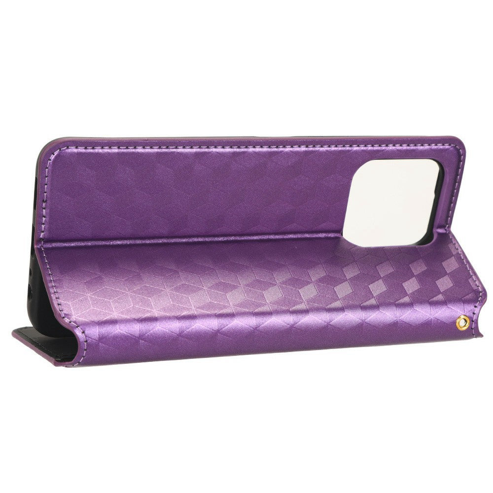For Honor X8 5G PU Leather Flip Cover Imprinted Rhombus Pattern Magnetic Auto-absorbed Stand Wallet Phone Case