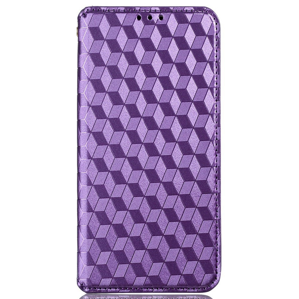 For Honor X8 5G PU Leather Flip Cover Imprinted Rhombus Pattern Magnetic Auto-absorbed Stand Wallet Phone Case