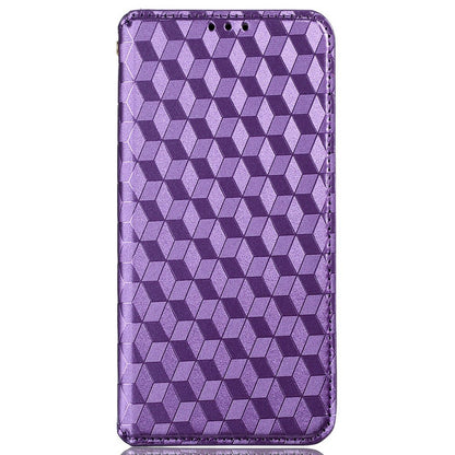 For Honor X8 5G PU Leather Flip Cover Imprinted Rhombus Pattern Magnetic Auto-absorbed Stand Wallet Phone Case