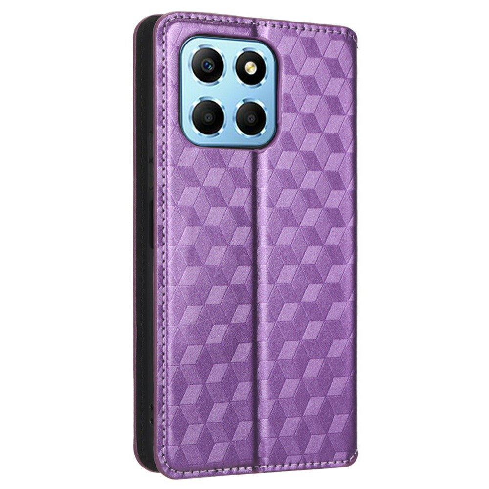 For Honor X8 5G PU Leather Flip Cover Imprinted Rhombus Pattern Magnetic Auto-absorbed Stand Wallet Phone Case