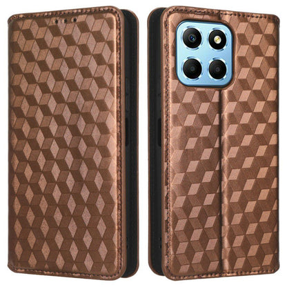 For Honor X8 5G PU Leather Flip Cover Imprinted Rhombus Pattern Magnetic Auto-absorbed Stand Wallet Phone Case