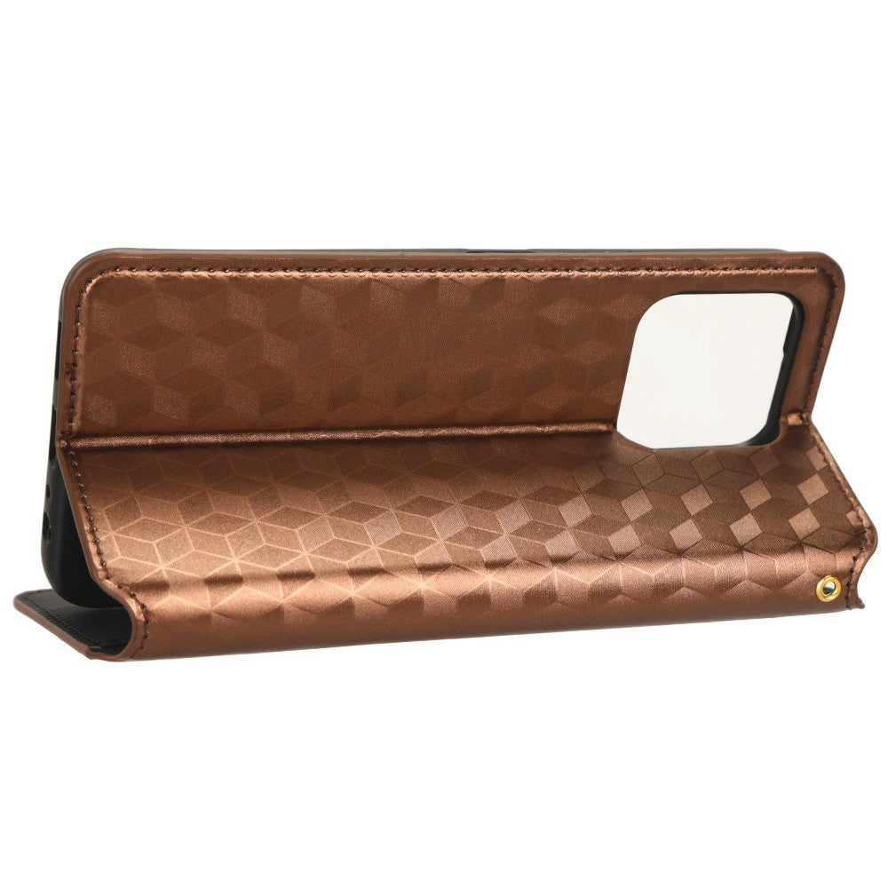 For Honor X8 5G PU Leather Flip Cover Imprinted Rhombus Pattern Magnetic Auto-absorbed Stand Wallet Phone Case