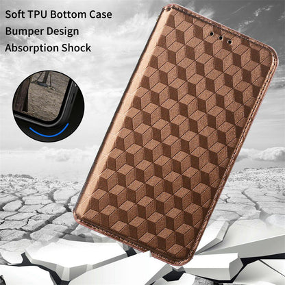 For Honor X8 5G PU Leather Flip Cover Imprinted Rhombus Pattern Magnetic Auto-absorbed Stand Wallet Phone Case