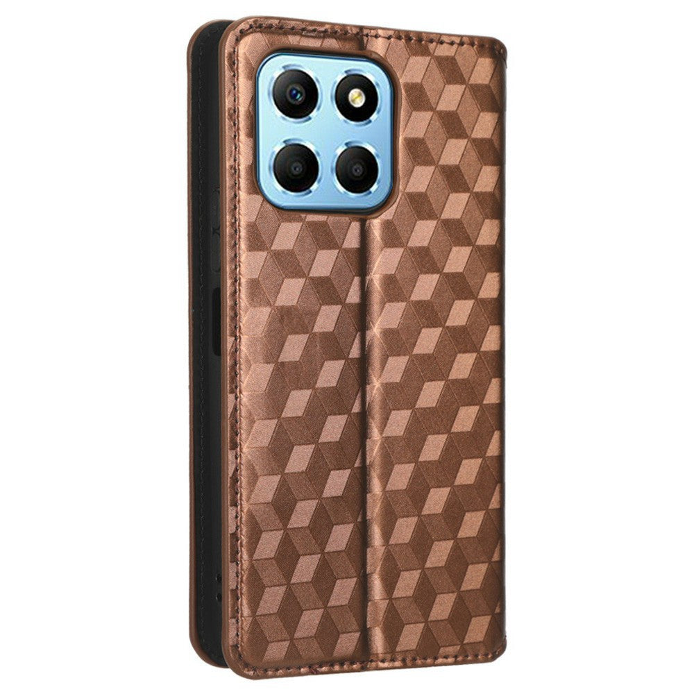 For Honor X8 5G PU Leather Flip Cover Imprinted Rhombus Pattern Magnetic Auto-absorbed Stand Wallet Phone Case
