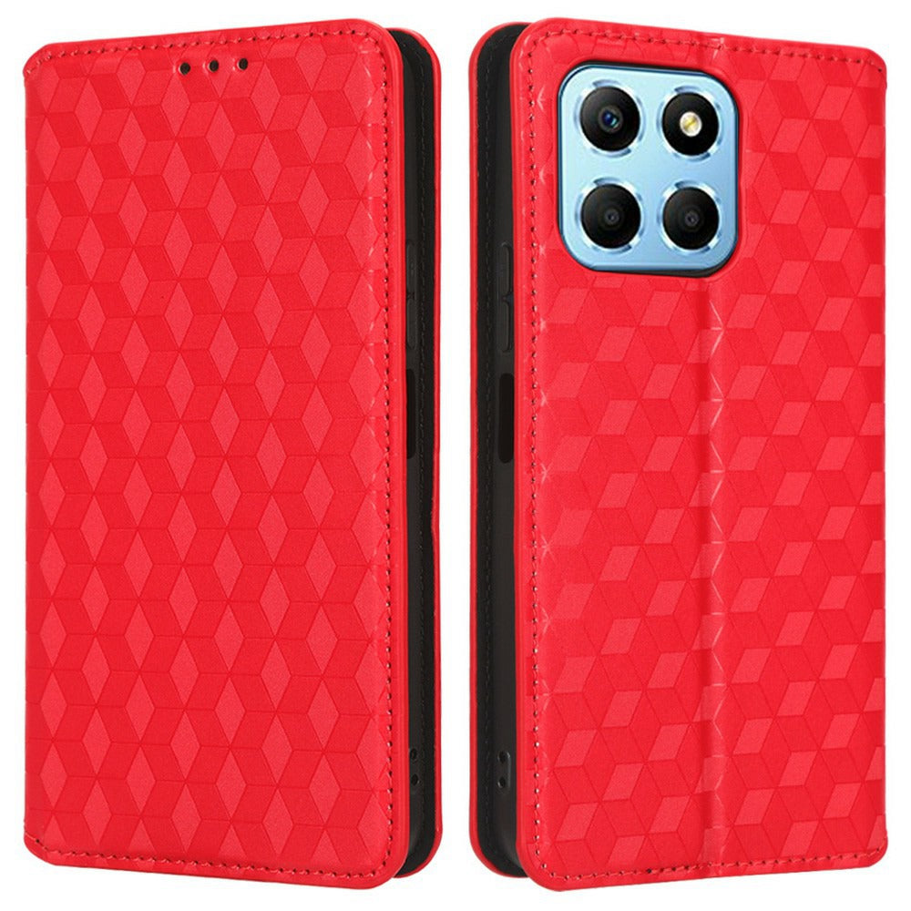 For Honor X8 5G PU Leather Flip Cover Imprinted Rhombus Pattern Magnetic Auto-absorbed Stand Wallet Phone Case