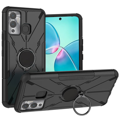 For Infinix Hot 12 Play 4G PC + TPU 2-in-1 Phone Drop-proof Cover Ring Kickstand Design Protective Back Case