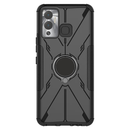 For Infinix Hot 12 Play 4G PC + TPU 2-in-1 Phone Drop-proof Cover Ring Kickstand Design Protective Back Case