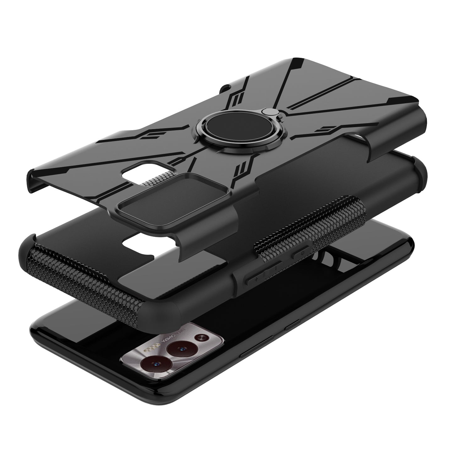 For Infinix Hot 12 Play 4G PC + TPU 2-in-1 Phone Drop-proof Cover Ring Kickstand Design Protective Back Case