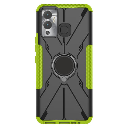 For Infinix Hot 12 Play 4G PC + TPU 2-in-1 Phone Drop-proof Cover Ring Kickstand Design Protective Back Case