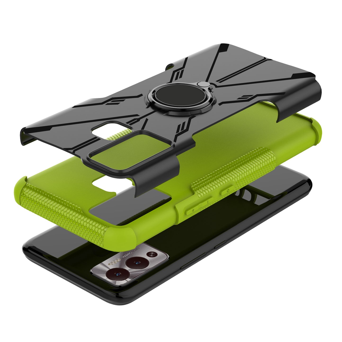 For Infinix Hot 12 Play 4G PC + TPU 2-in-1 Phone Drop-proof Cover Ring Kickstand Design Protective Back Case