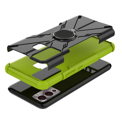 For Infinix Hot 12 Play 4G PC + TPU 2-in-1 Phone Drop-proof Cover Ring Kickstand Design Protective Back Case