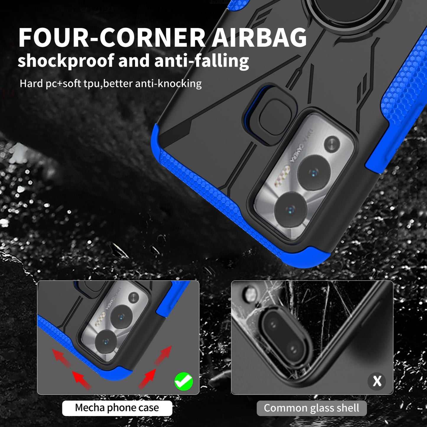 For Infinix Hot 12 Play 4G PC + TPU 2-in-1 Phone Drop-proof Cover Ring Kickstand Design Protective Back Case