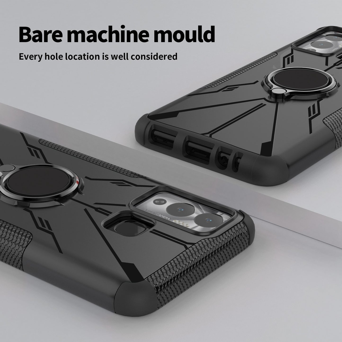 For Infinix Hot 12 Play 4G PC + TPU 2-in-1 Phone Drop-proof Cover Ring Kickstand Design Protective Back Case