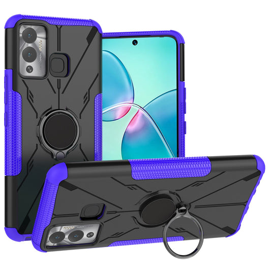 For Infinix Hot 12 Play 4G PC + TPU 2-in-1 Phone Drop-proof Cover Ring Kickstand Design Protective Back Case