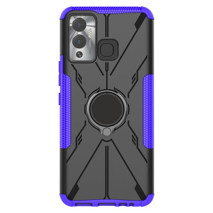 For Infinix Hot 12 Play 4G PC + TPU 2-in-1 Phone Drop-proof Cover Ring Kickstand Design Protective Back Case