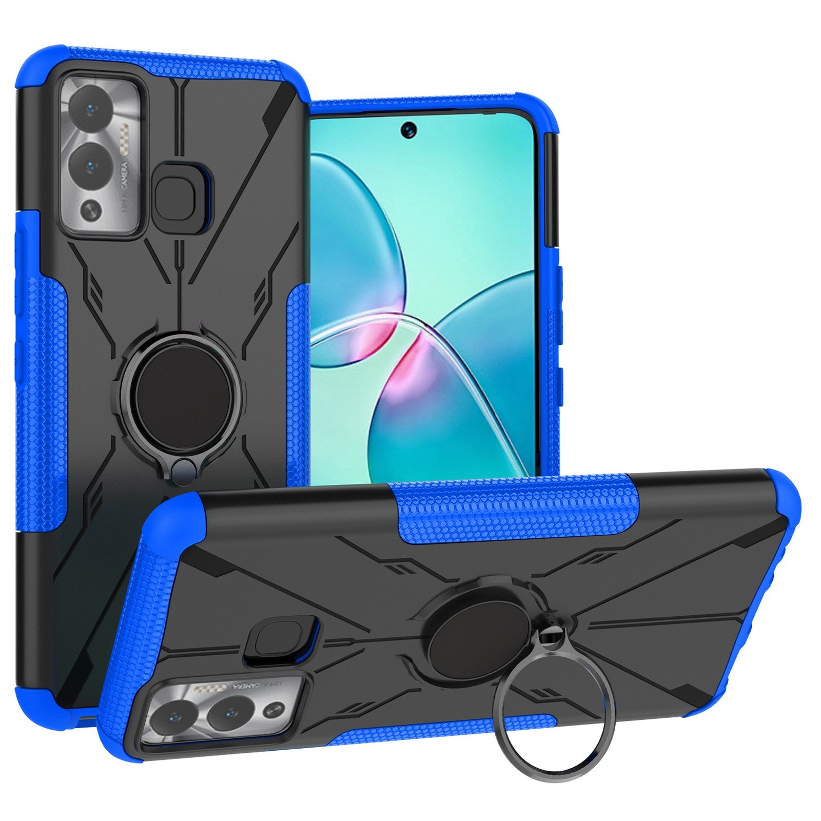 For Infinix Hot 12 Play 4G PC + TPU 2-in-1 Phone Drop-proof Cover Ring Kickstand Design Protective Back Case