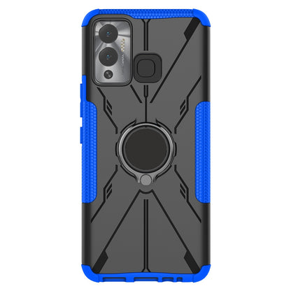 For Infinix Hot 12 Play 4G PC + TPU 2-in-1 Phone Drop-proof Cover Ring Kickstand Design Protective Back Case