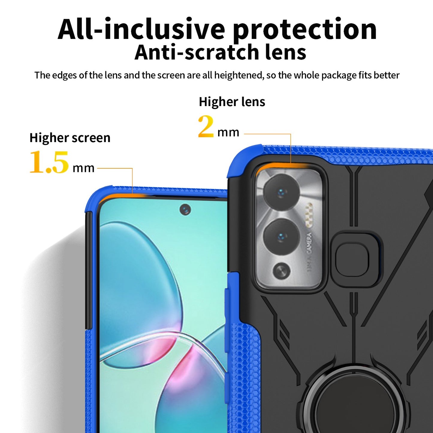 For Infinix Hot 12 Play 4G PC + TPU 2-in-1 Phone Drop-proof Cover Ring Kickstand Design Protective Back Case