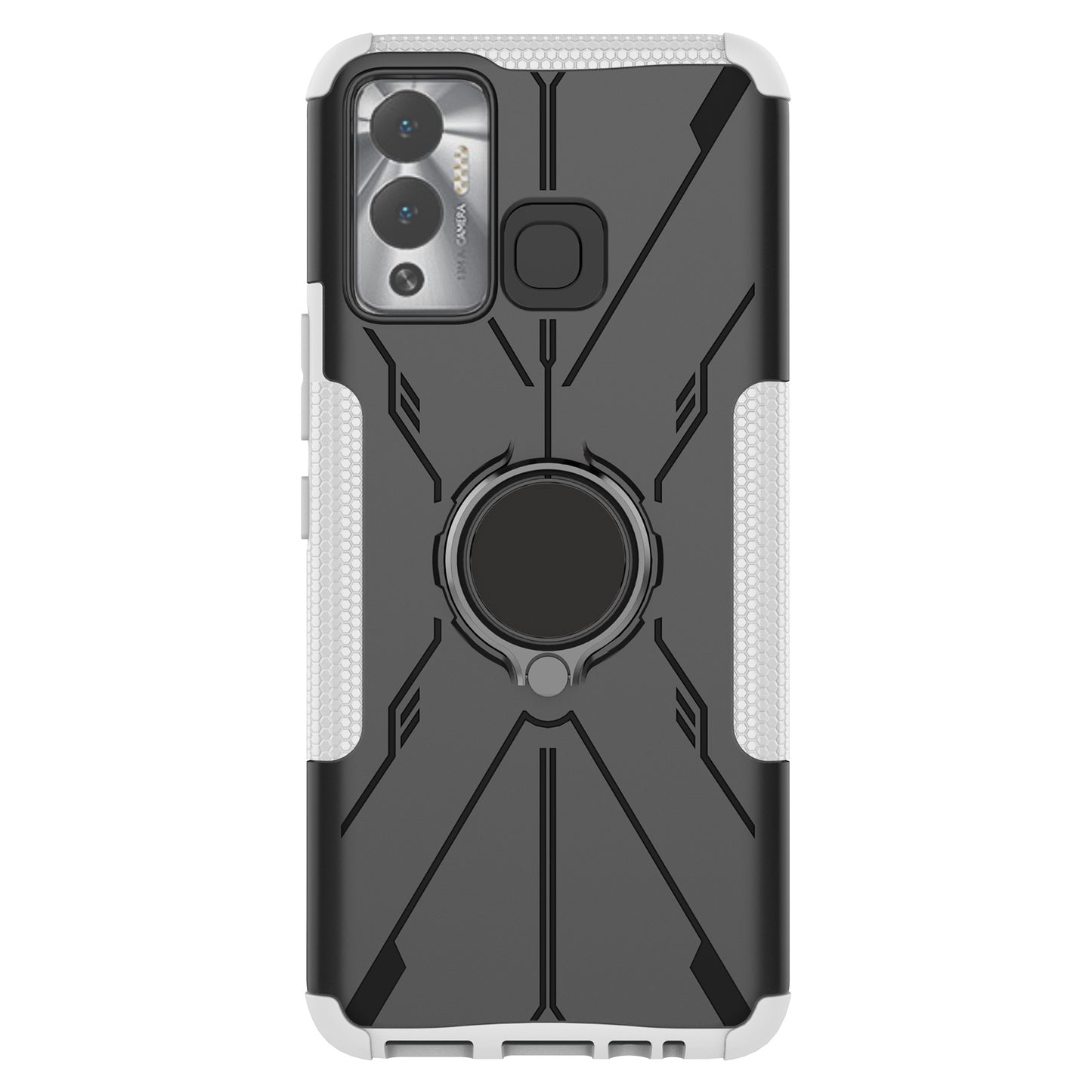 For Infinix Hot 12 Play 4G PC + TPU 2-in-1 Phone Drop-proof Cover Ring Kickstand Design Protective Back Case